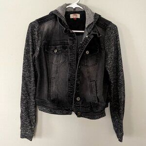lei black gray hooded jean jacket grunge gothcore dark small 90s style